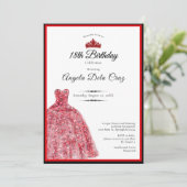 Elegant red dress 18th birthday debut einladung (Stehend Vorderseite)
