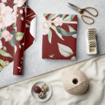 Elegant Red Eucalyptus Greenery Wedding Geschenkpapier<br><div class="desc">Herrlicher roter Hintergrund mit rot-rosa Blume mit grünen Akzenten und einem hübschen Eukalyptus. So hübsch für Brautparty oder Hochzeit.</div>
