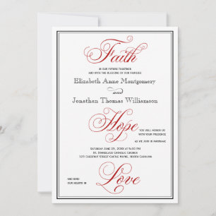 Elegant Red Faith Hope Liebe Wedding Einladung