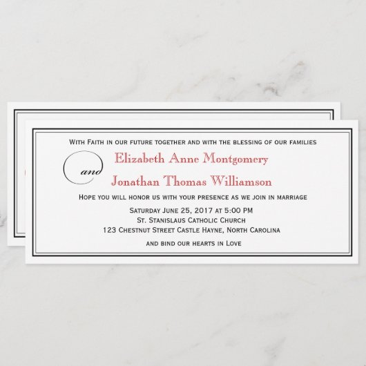 Elegant Red Faith Hope Liebe Wedding Einladung (Vorne/Hinten)