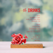 Elegant Red Floral Beverage Menu Acrylschild (Neutral)