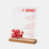 Elegant Red Floral Beverage Menu Acrylschild (Winkel)