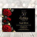 Elegant Red Floral Black 50th Birthday Party Einladung<br><div class="desc">Invite your friends and loved ones to your birthday celebration with this elegant red floral 50th birthday party invitation. The customizable text area in this invitation template allows you to include all the necessary details for your special birthday celebration, including the date, time, venue, and RSVP information. A variety of...</div>