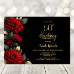 Elegant Red Floral Black 60th Birthday Party Einladung<br><div class="desc">Invite your friends and loved ones to your birthday celebration with this elegant red floral 60th birthday party invitation. The customizable text area in this invitation template allows you to include all the necessary details for your special birthday celebration, including the date, time, venue, and RSVP information. A variety of...</div>