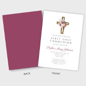 Elegant Red Floral Boho Cross Erste Kommune Einladung