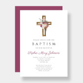 Elegant Red Floral Boho Cross Taufe Einladung