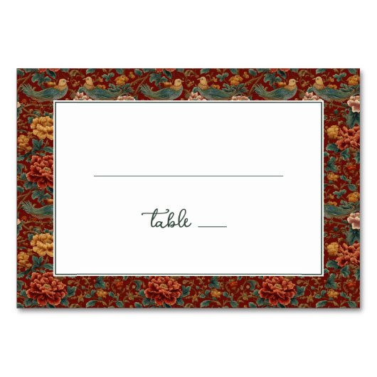 Elegant Red Floral Border Tischnummer (Vorderseite)