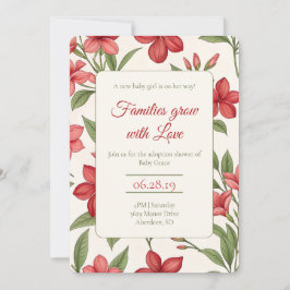 Elegant Red Floral Botanical Adoption Shower Einladung