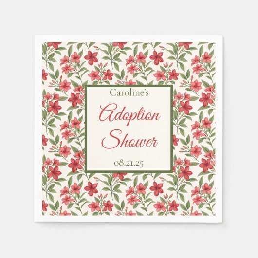 Elegant Red Floral Botanical Adoption Shower Serviette (Vorderseite)