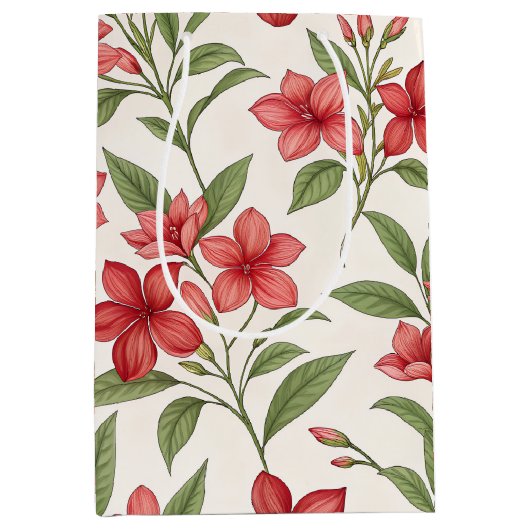 Elegant Red Floral Botanical Blooms Mittlere Geschenktüte (Vorderseite)