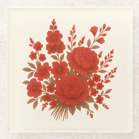 Elegant Red Floral Bouquet with Roses Romantic Glasuntersetzer (Vorderseite)