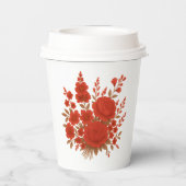 Elegant Red Floral Bouquet with Roses Romantic Pappbecher (Rückseite)