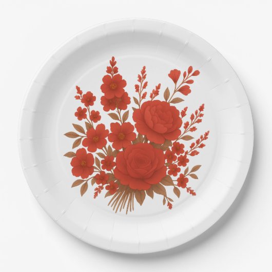 Elegant Red Floral Bouquet with Roses Romantic  Pappteller (Vorderseite)