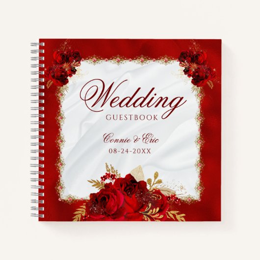 Elegant Red Floral Budget Wedding Gästebuch Notizblock (Vorderseite)