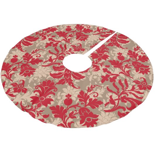 Elegant Red Floral Christmas Polyester Weihnachtsbaumdecke (Schrägansicht)