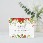Elegant Red Floral Christmas Wedding RSVP Postkarte (Stehend Vorderseite)