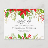 Elegant Red Floral Christmas Wedding RSVP Postkarte (Vorderseite)