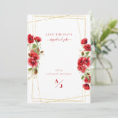 Elegant Red Floral Geometric Save the Date (Stehend Vorderseite)
