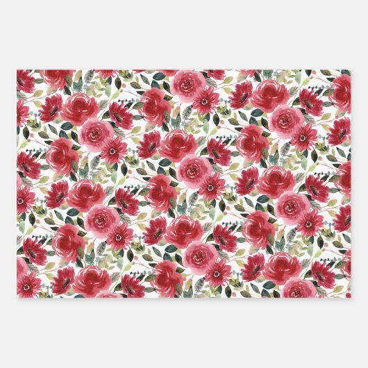 Elegant Red Floral Geschenkpapier Set (Vorderseite 2)