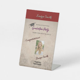 Elegant Red Floral Graduation Pedestal Welcome Sockelschild