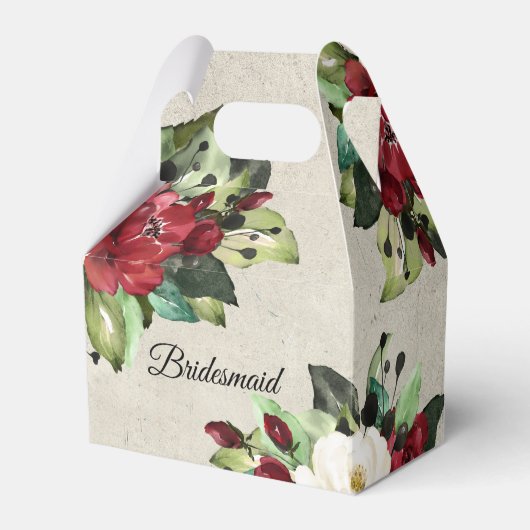 Elegant Red Floral Grunge Wedding Bridesmaid Geschenkschachtel (Vorderseite)