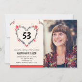 Elegant Red Floral Heart für ihren 53. Geburtstag Einladung (Vorderseite)