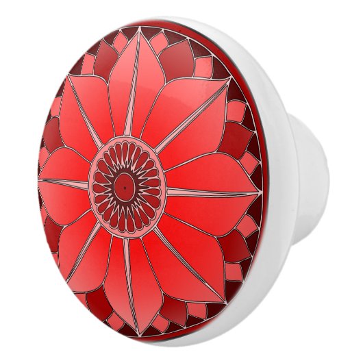 Elegant Red Floral Lotus Mandala Keramikknauf (Rechts)