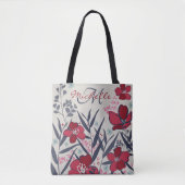 Elegant Red Floral Monogram Tasche (Vorderseite)
