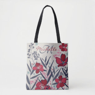 Elegant Red Floral Monogram Tasche