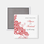 Elegant Red Floral Paisley Save the Date Vintag Magnet (Vorderseite/Rückseite)