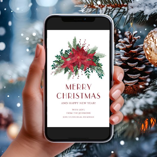 Elegant Red Floral Poinsettia Frohe Weihnachten