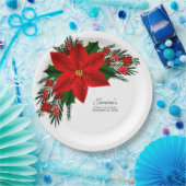 Elegant Red Floral Poinsettia Pine Greenerity Blät Pappteller (Party)