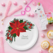 Elegant Red Floral Poinsettia Pine Greenerity Blät Pappteller (Party)