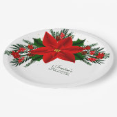 Elegant Red Floral Poinsettia Pine Greenerity Blät Pappteller (Schrägansicht)