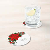 Elegant Red Floral Poinsettia Pine Greenerity Blät Runder Pappuntersetzer (Vor Ort)