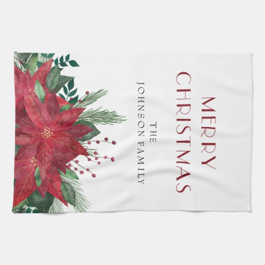 Elegant Red Floral Poinsettia Weihnachten Geschirrtuch (Horizontal)