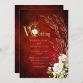 Elegant Red Floral Rustic Script Wedding Einladung (Vorne/Hinten)