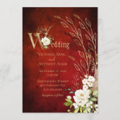 Elegant Red Floral Rustic Script Wedding Einladung (Vorderseite)
