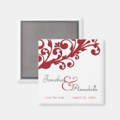 Elegant Red Floral Save the Date Magnet (Vorderseite/Rückseite)