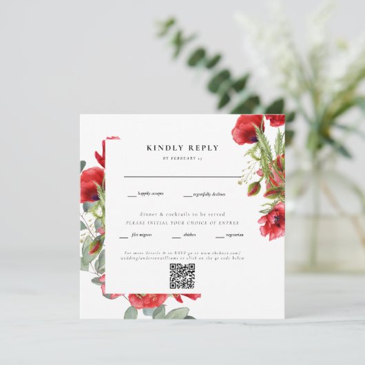 Elegant Red Floral Square Wedding QR Code UAWG (Stehend Vorderseite)