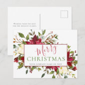 Elegant Red Floral Typografy Company Weihnachten (Vorne/Hinten)