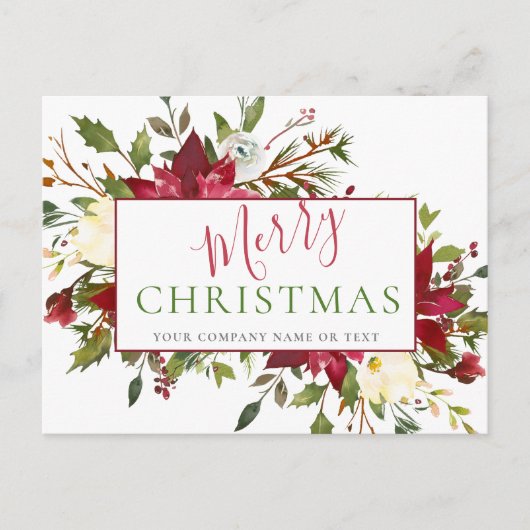 Elegant Red Floral Typografy Company Weihnachten (Vorderseite)
