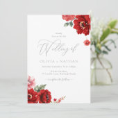 Elegant Red Floral Wedding Einladung (Stehend Vorderseite)