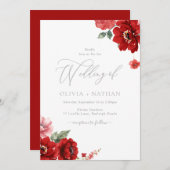 Elegant Red Floral Wedding Einladung (Vorne/Hinten)