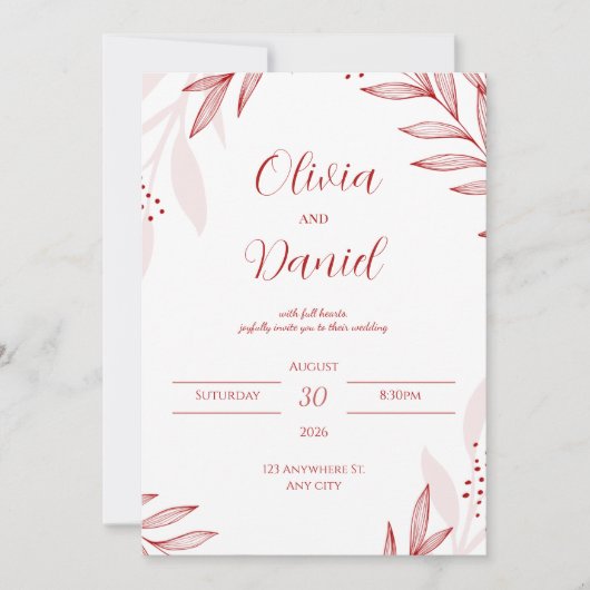 Elegant Red Floral Wedding Invitation Einladung (Vorderseite)