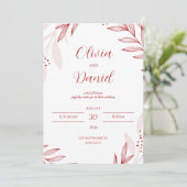 Elegant Red Floral Wedding Invitation Einladung (Stehend Vorderseite)