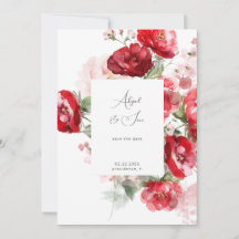Elegant Red Floral Wedding Save the Date