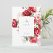 Elegant Red Floral Wedding Save the Date (Stehend Vorderseite)