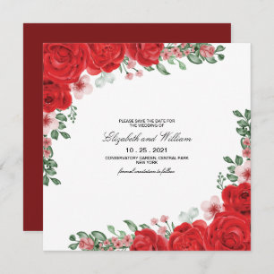 Elegant Red Floral Wedding speichern das Datum Ein Einladung