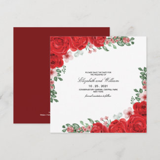 Elegant Red Floral Wedding speichern das Datum Ein Einladung